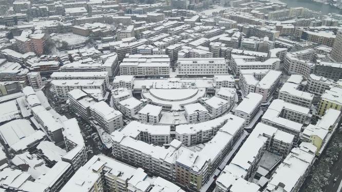 湖南怀化城市冬天雪景航拍