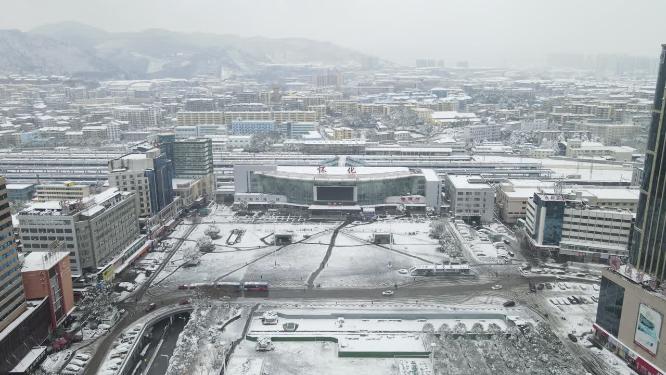 湖南怀化城市冬天雪景航拍