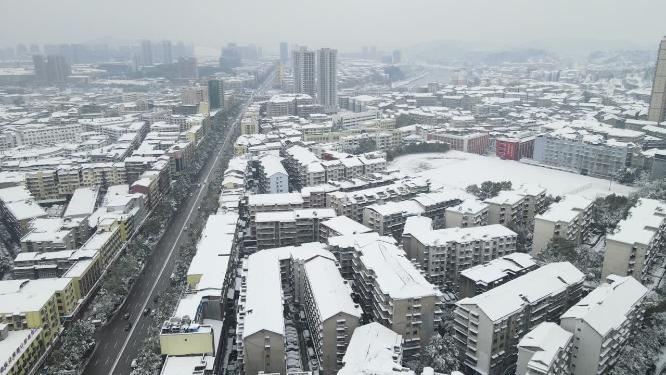 湖南怀化城市冬天雪景航拍