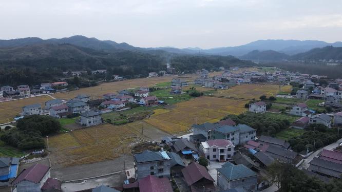 航拍秋收后美丽乡村田园
