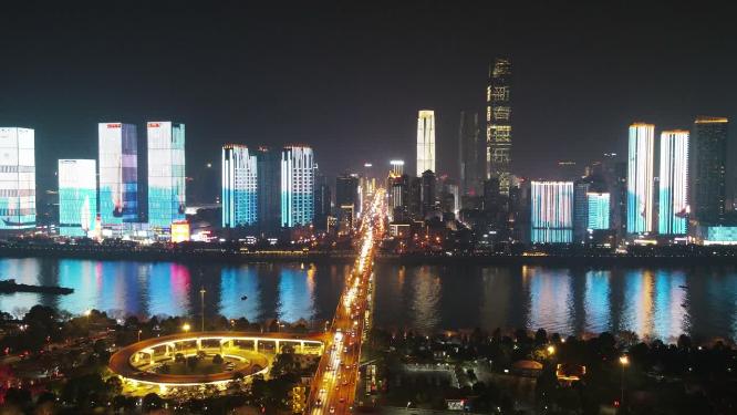 航拍长沙城市夜景移动延时