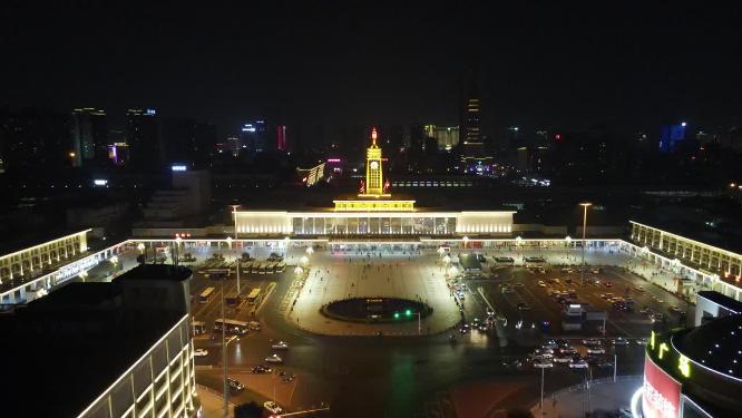 航拍长沙火车站夜景