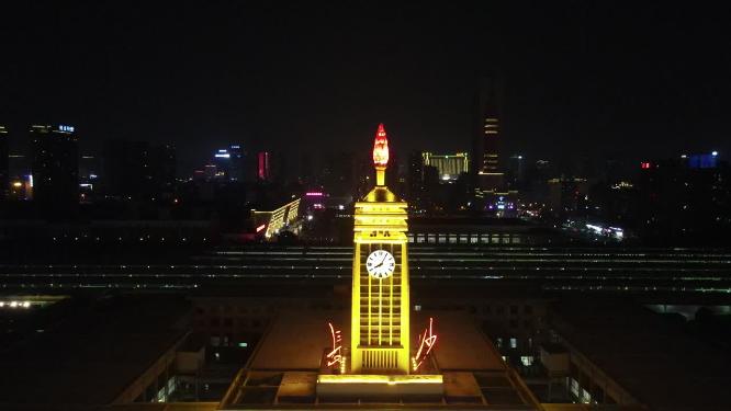 航拍长沙火车站夜景