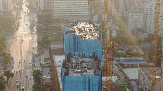 城市房地产施工工地吊塔航拍