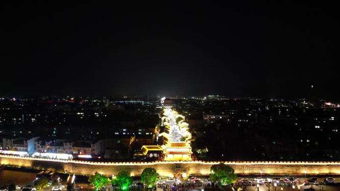 湖北襄阳城市夜景灯光航拍