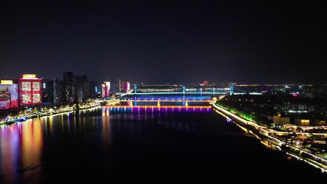 航拍湖北襄阳城市夜景交通