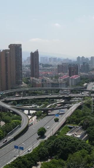 福建福州城市交通竖屏航拍