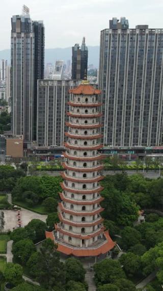 福建福州西禅古寺竖屏航拍