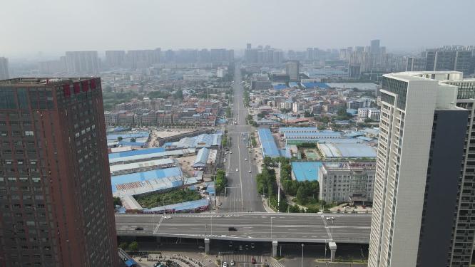 航拍湖北襄阳城市交通