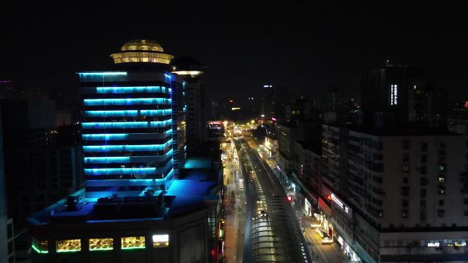 航拍湖北襄阳城市夜景交通