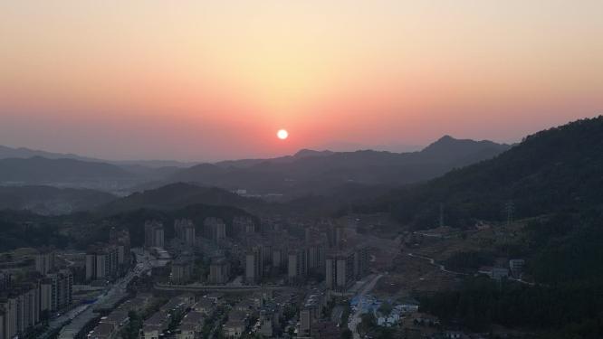 城市日落晚霞夕阳航拍