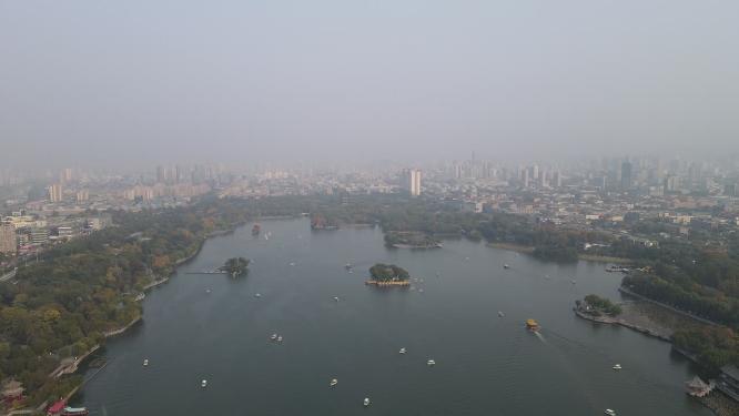 山东济南大明湖5A景区航拍