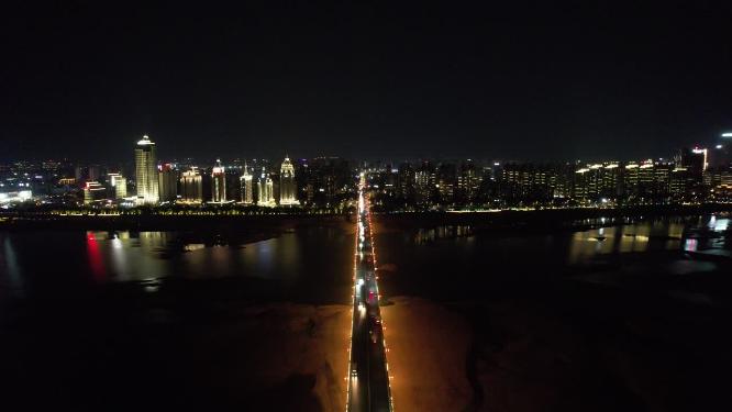 江西南昌朝阳大桥夜景航拍