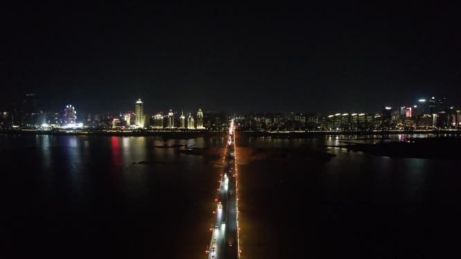 江西南昌朝阳大桥夜景航拍