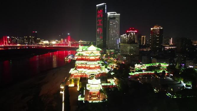 江西南昌滕王阁夜景航拍