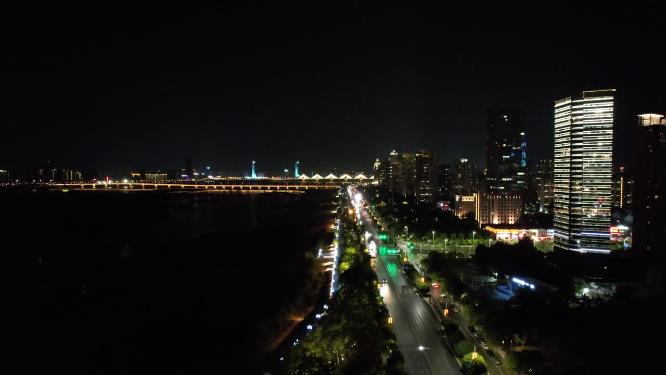 江西南昌赣江夜景灯光航拍