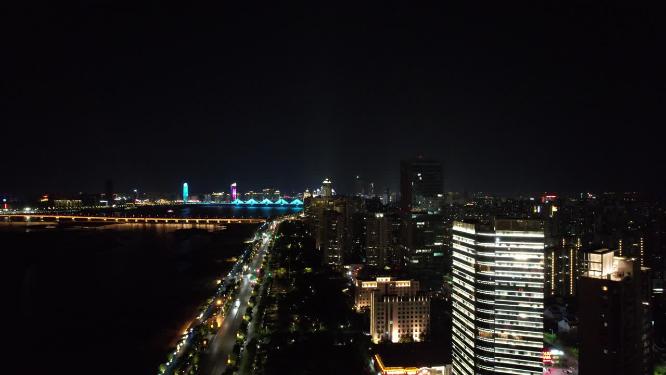 江西南昌赣江夜景灯光航拍