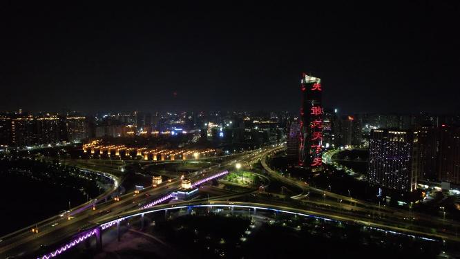江西南昌赣江夜景灯光航拍