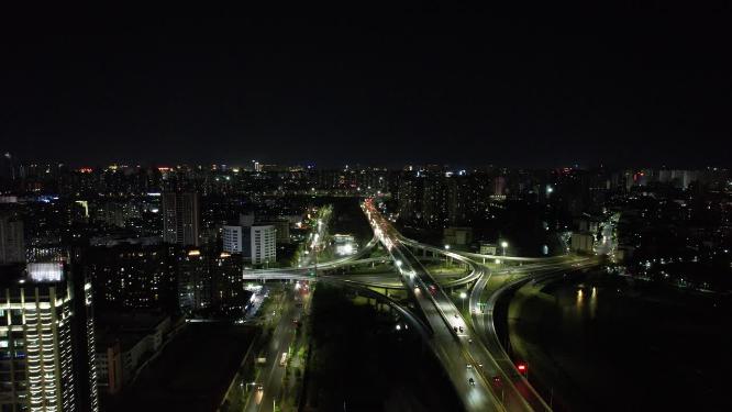 江西南昌黄家湖立交桥夜景航拍