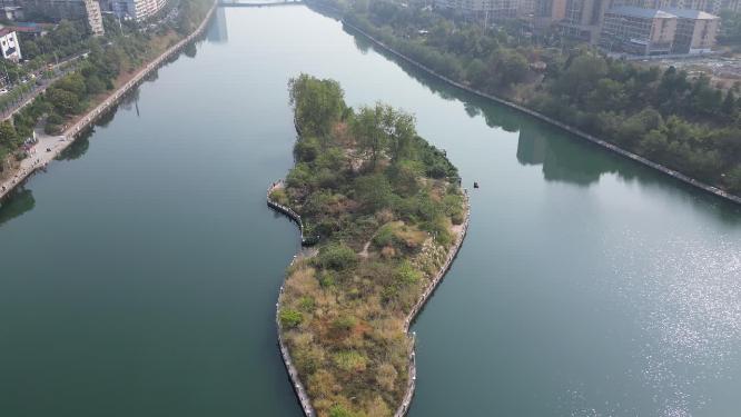 河中唯美岛屿航拍