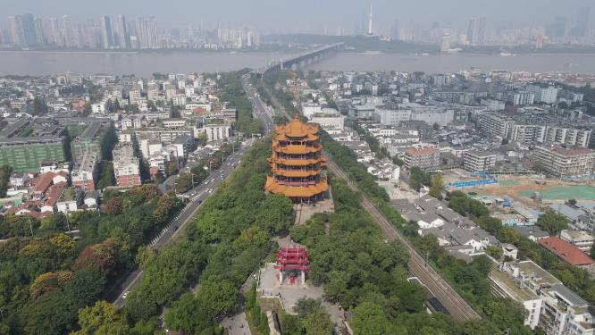 湖北武汉黄鹤楼5A景区航拍