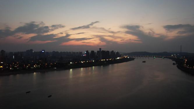湖南株洲城市日落晚霞航拍