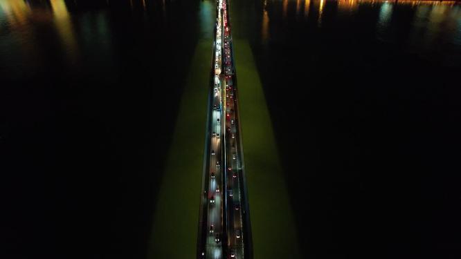 湖南长沙城市夜景灯光航拍