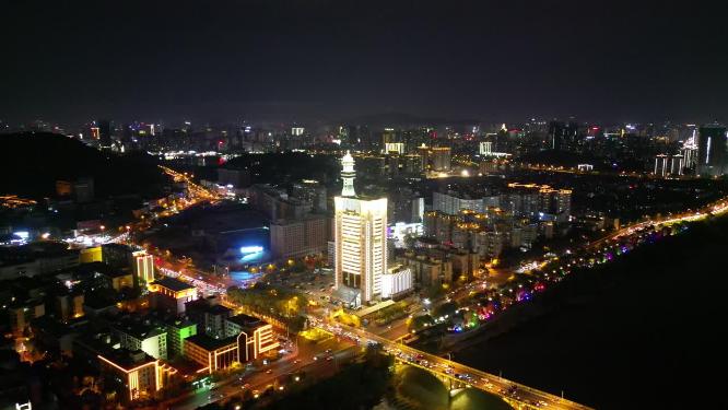 湖南长沙城市夜景灯光航拍