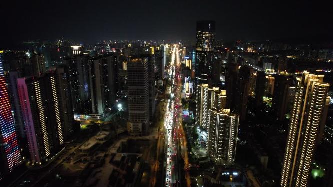 湖南长沙城市夜景灯光航拍