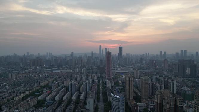湖南长沙日落晚霞航拍