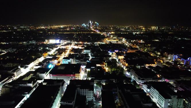 江苏苏州城市夜景观前街航拍