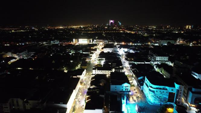江苏苏州城市夜景观前街航拍