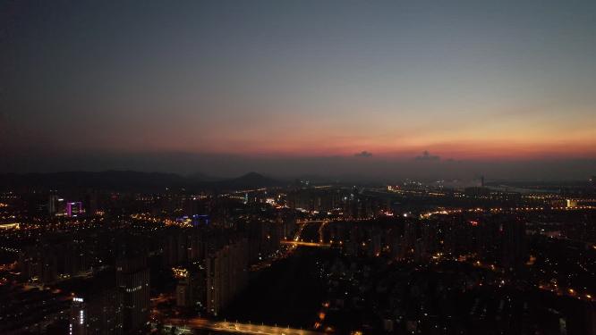 江苏镇江城市晚霞夜幕降临航拍