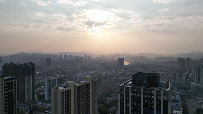湖南怀化夕阳晚霞航拍