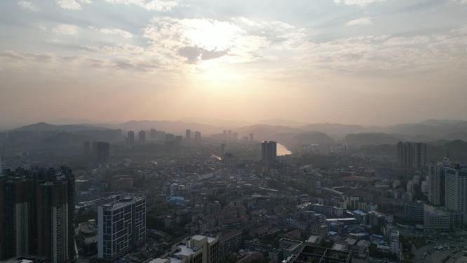 湖南怀化夕阳晚霞航拍