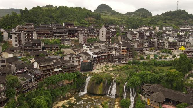 湖南湘西芙蓉镇著名旅游景点航拍