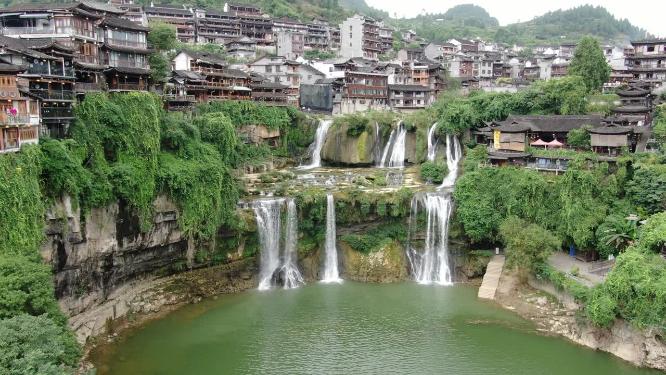 湖南湘西芙蓉镇著名旅游景点航拍