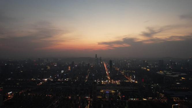 湖南长沙城市夜景夜幕降临航拍