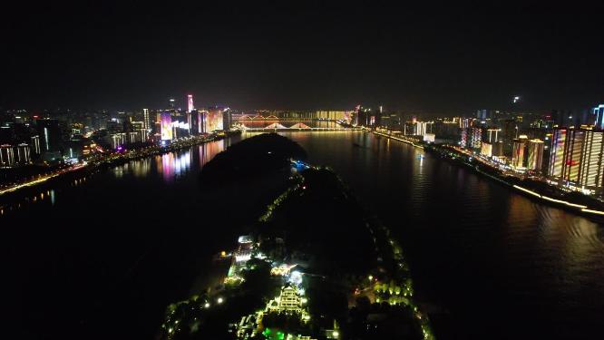 湖南长沙城市夜景灯光航拍