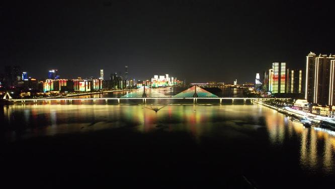 湖南长沙城市夜景灯光航拍