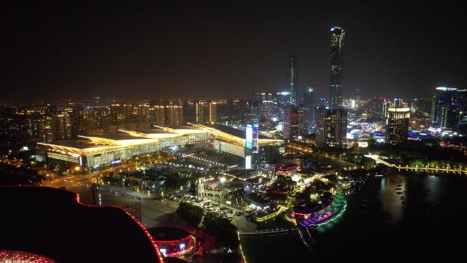 苏州国金中心夜景灯光航拍