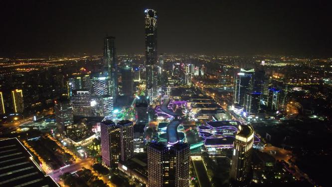 苏州国金中心夜景灯光航拍