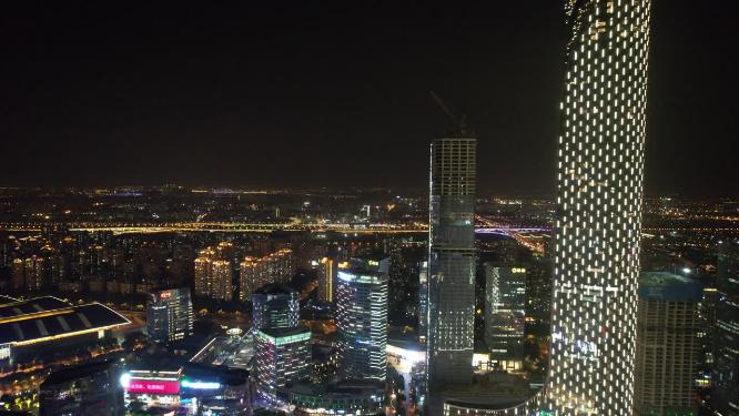 苏州国金中心夜景灯光航拍