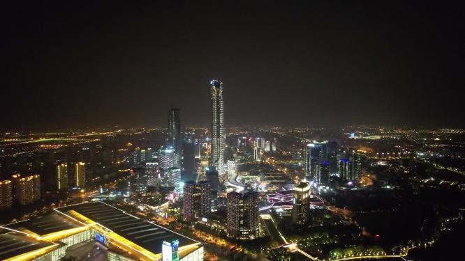苏州国金中心夜景灯光航拍