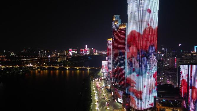 湖南长沙城市夜景灯光航拍