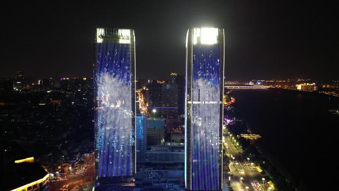 湖南长沙城市夜景灯光航拍