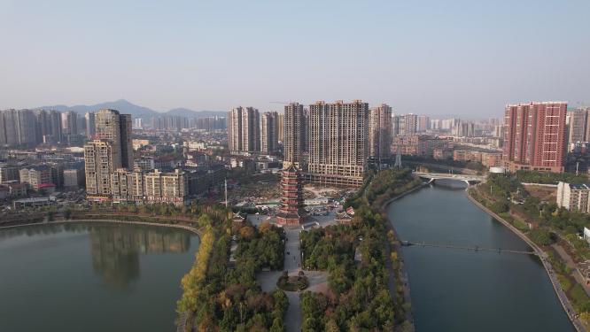 湖南怀化太平溪鹤鸣洲听溪阁航拍