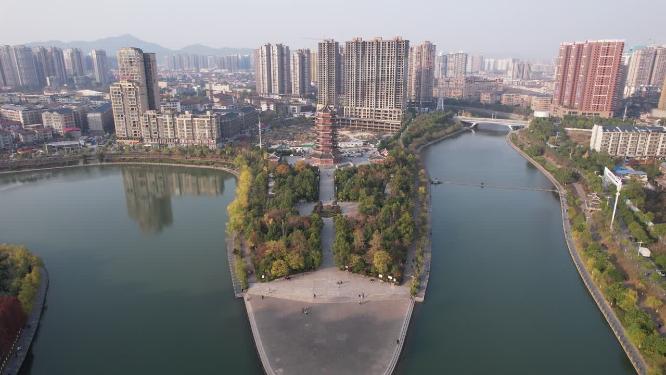 湖南怀化鹤鸣洲听溪阁航拍