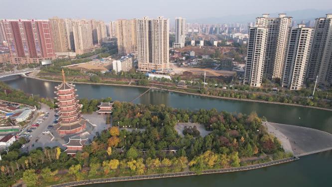 湖南怀化太平溪鹤鸣洲听溪阁航拍
