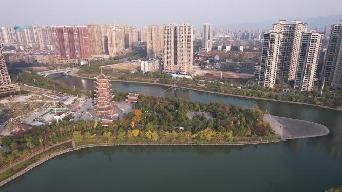 湖南怀化太平溪鹤鸣洲听溪阁航拍